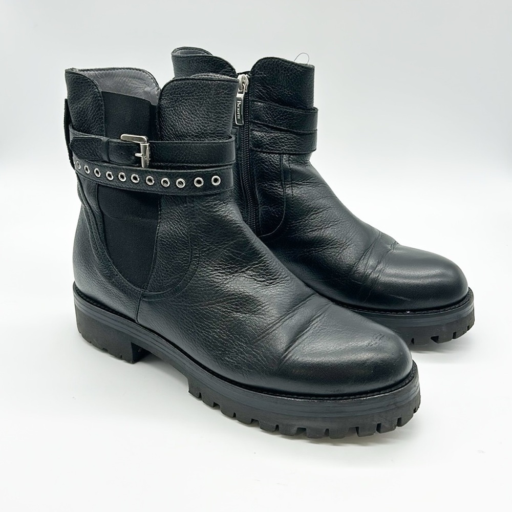 4US Cesare Paciotti Black Buckle Boots Women's EU 40 Leather Side Zip